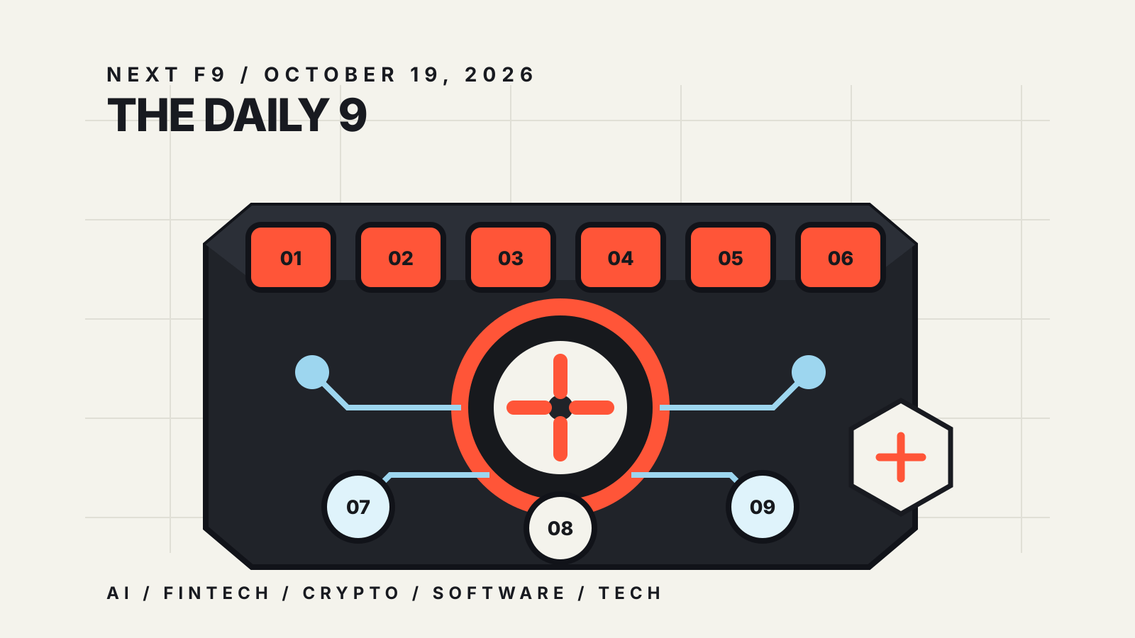 The Daily 9 for October 19, 2026: nine numbered controls on a graphite briefing console.