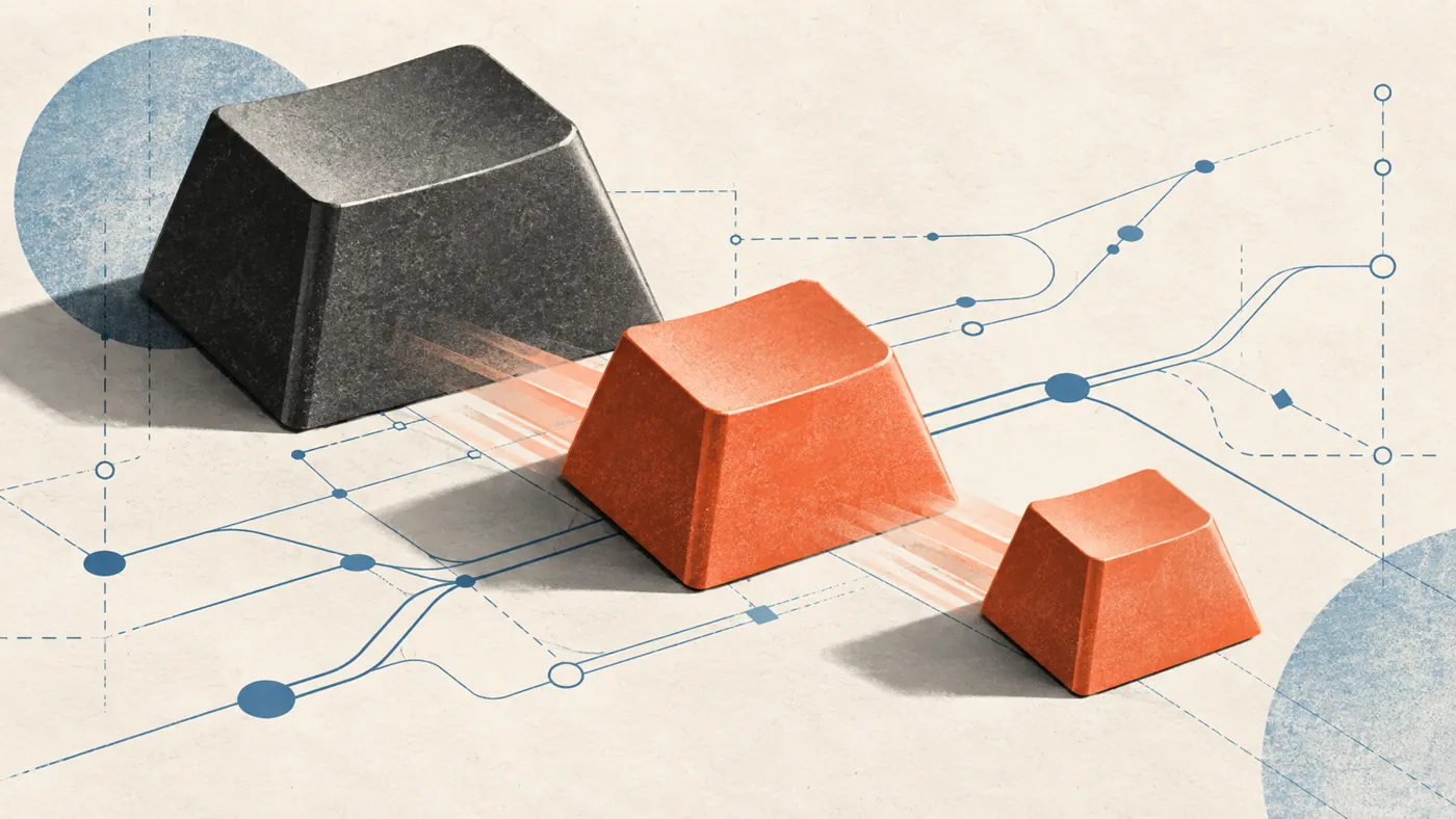Conceptual illustration of three differently sized AI keycaps
